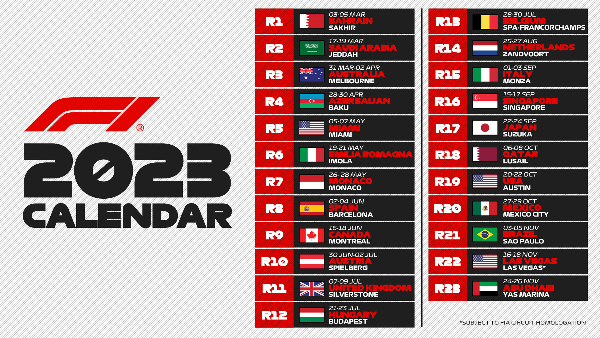 2023 F1 calendar